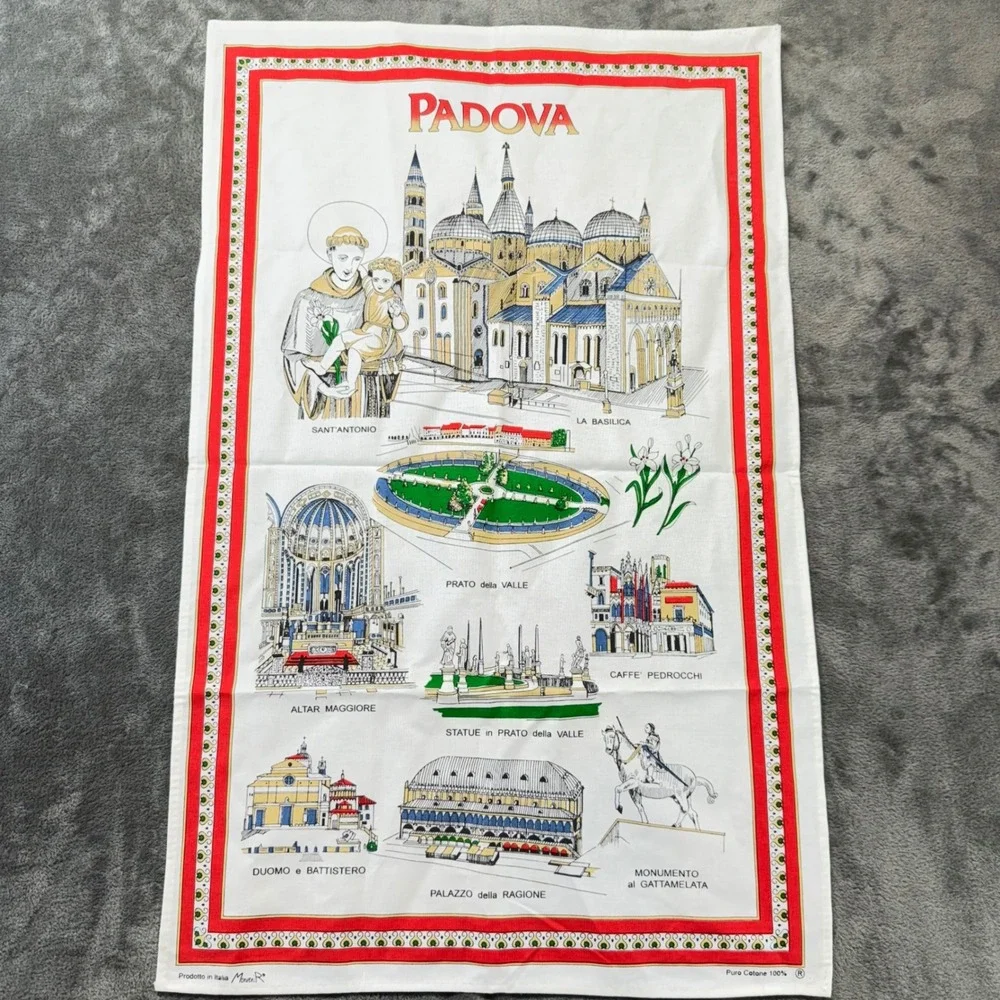 Padova Italy Souvenir Tea Towel‎ 100% Cotton Italian Landmarks Travel